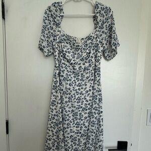 Square Neck Contrast Floral Midi Dress